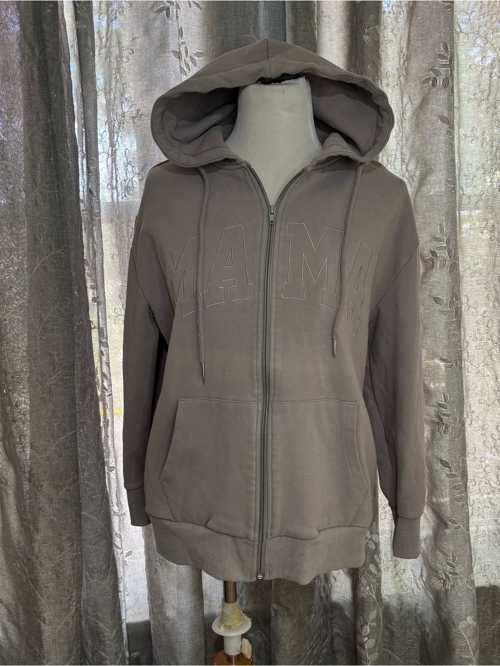 Mama Embroidered Zip-Up Hoodie